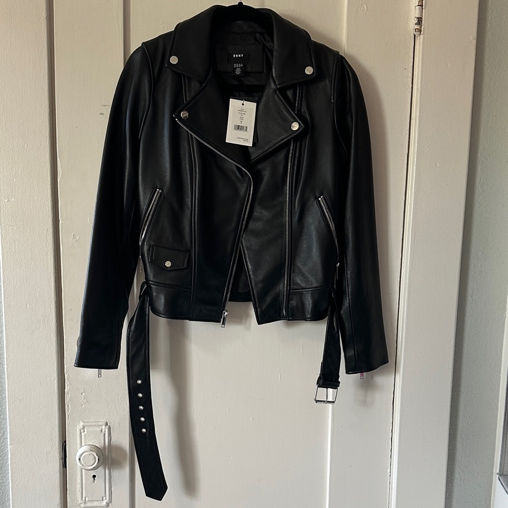 DKNY Black Leather Biker Jacket